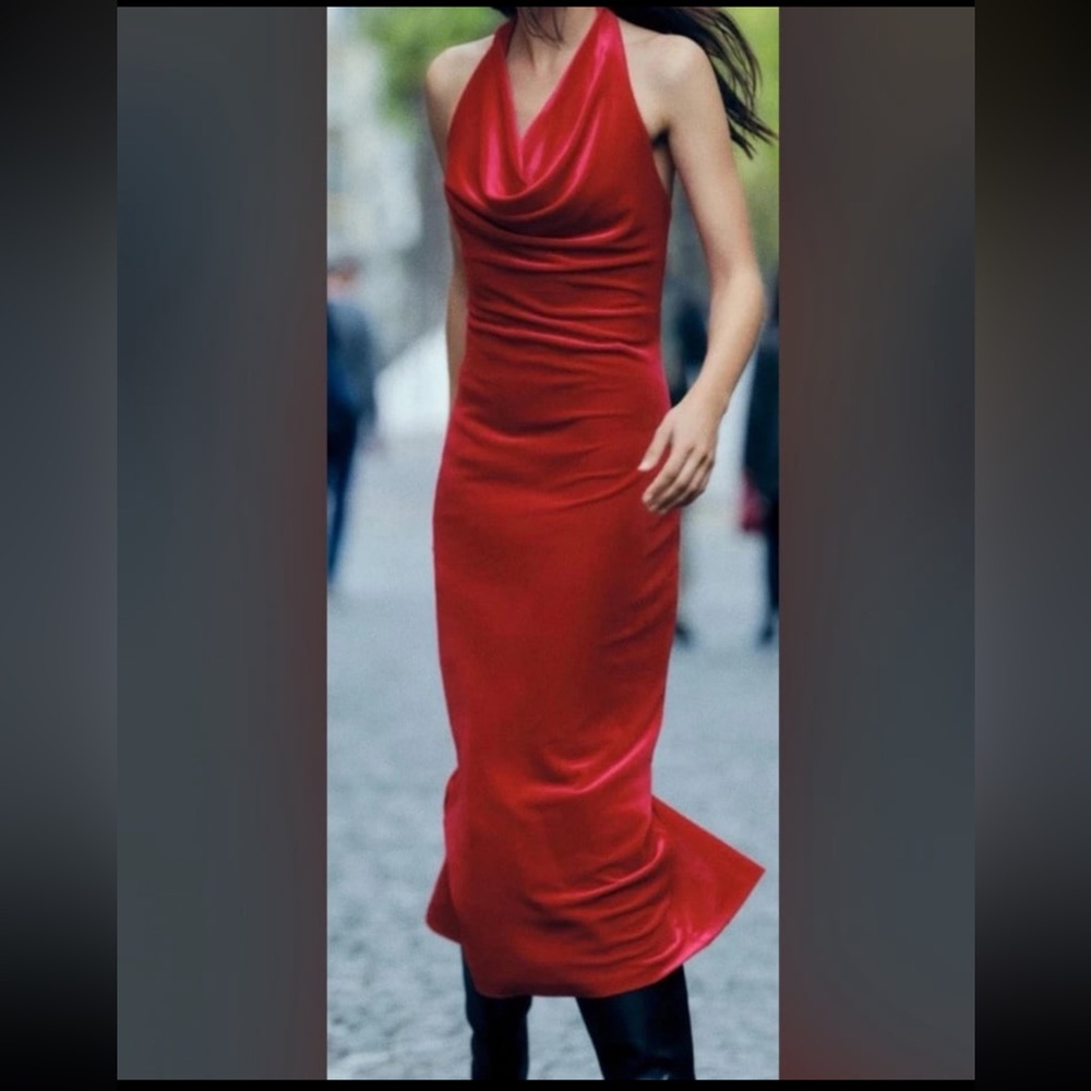 Zara Red velvet open back dress